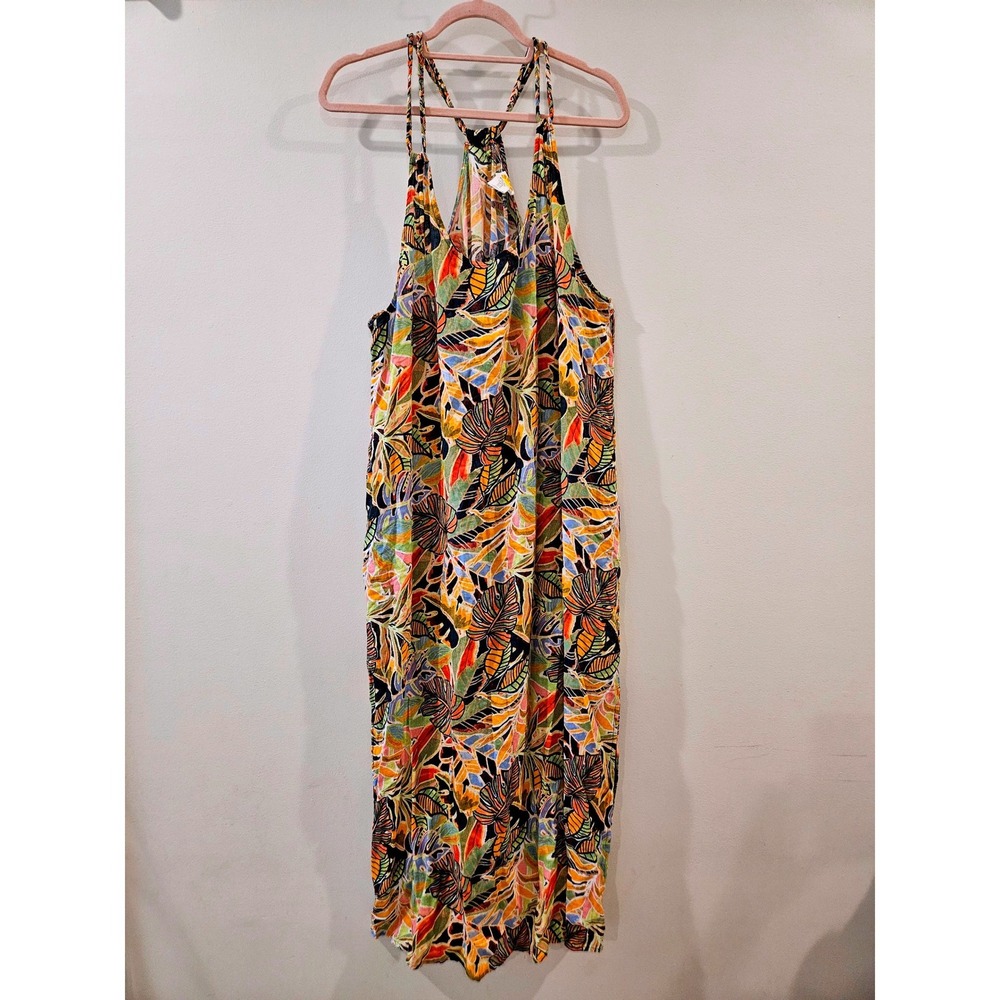 C&C California Womens Tropical‎ Leaf Print Racerback Maxi Dress Multicolor XL